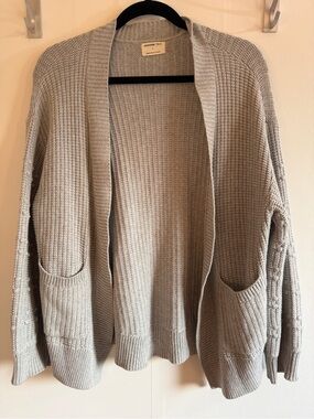 Jackson Rowe Grey Cotton Open Front Cardigan Small Chunky Knit Boho Cozy